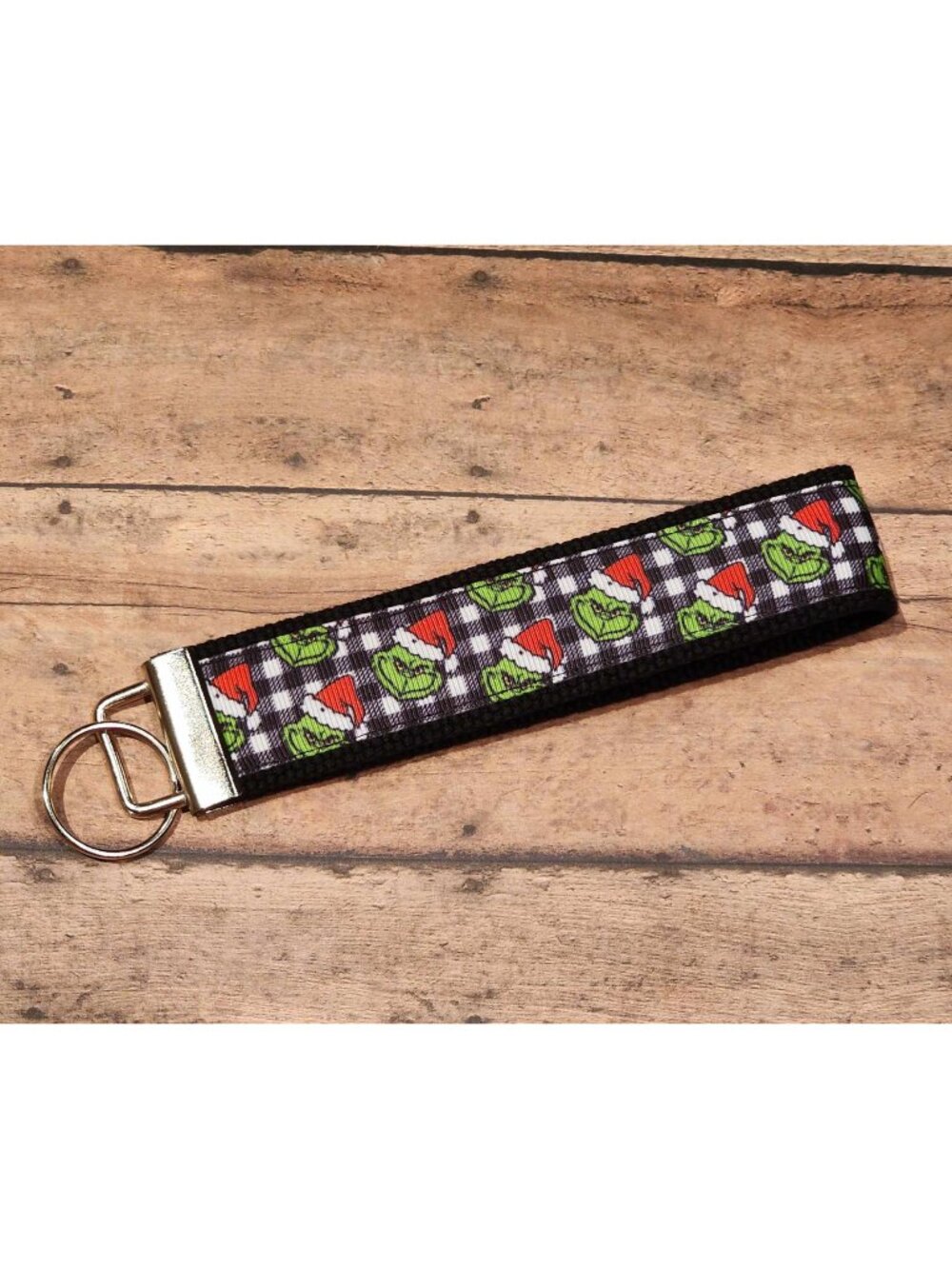 Grinch Plaid Wristlet Keyfob / Keychain